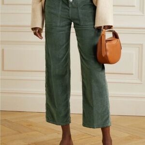 Veronica Beard Crosbie Wide Leg Crop High Rise Corduroy Forest Green Size 26
